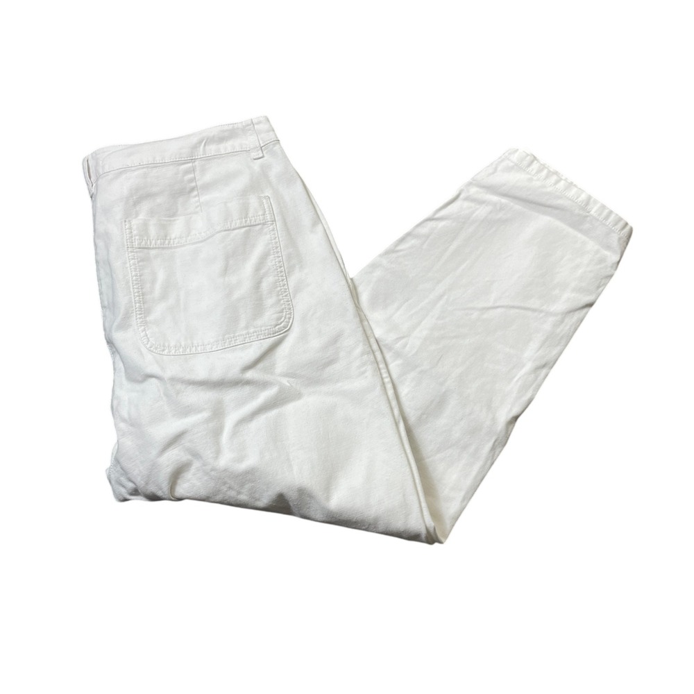 Eileen Fisher 14 Snow White Cotton Blend Straight Leg Cropped Pockets
